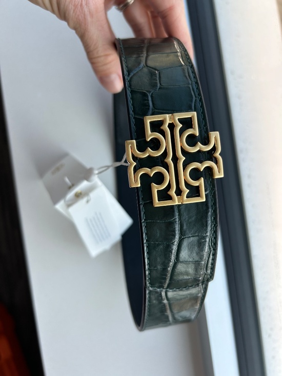 New Tory Burch Britten Logo Reversible Croc Embossed Belt 1.5\